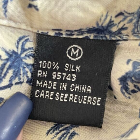 Silk Icon Button Up Shirt Mens Medium 100% Silk Tropical Palm Trees Lightweight - Picture 5 of 10